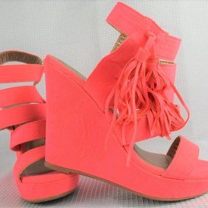 Platform Wedge Sandals Peachy Pink Zipper Tassels
